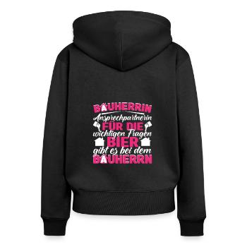 Bauherrin Bauleitung Ansprechpartnerin - Frauen Premium Bio Zip Hoodie - Schwarz - Hinten - Julia (174cm)