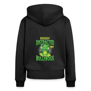 Easily Distracted By Bullfrogs, Frog - Women's Premium Organic Zip Hoodie - black - Back - Julia (174cm)