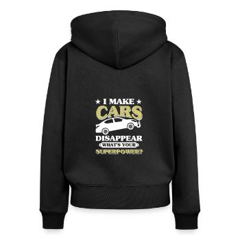 I Make Cars Dissapear Superpower, Abschleppwagen - Frauen Premium Bio Zip Hoodie - Schwarz - Hinten - Julia (174cm)