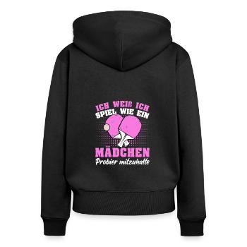 Tischtennisspielerin Coole Mädels - Frauen Premium Bio Zip Hoodie - Schwarz - Hinten - Julia (174cm)