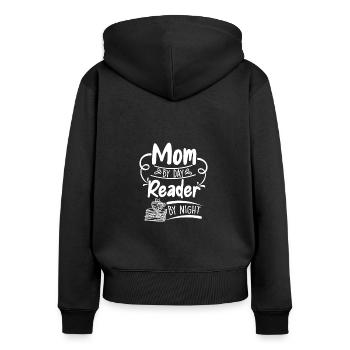 Mom By Day Reader By Night, Female Bookworm - Frauen Premium Bio Zip Hoodie - Schwarz - Hinten - Julia (174cm)