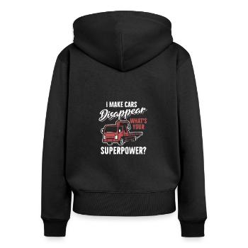 I Make Cars Disappear What 's Your Superpower, Tow - Frauen Premium Bio Zip Hoodie - Schwarz - Hinten - Julia (174cm)