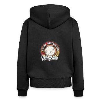 Facilement distrait par les montres, drôle de collectionneur de montres - Sweat à capuche zippé Premium bio Femme - noir - Dos - Julia (174cm)