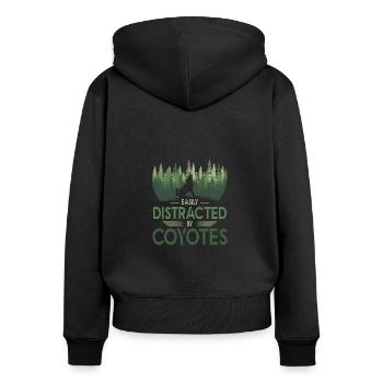 Easily Distracted By Coyotes, Kojotenjagd - Frauen Premium Bio Zip Hoodie - Schwarz - Hinten - Julia (174cm)