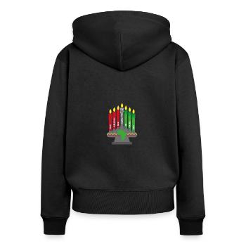 Mishumaa with 7 principles, Kwanzaa Kinara - Women's Premium Organic Zip Hoodie - black - Back - Julia (174cm)