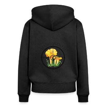 MUSHROOM HUNTER - Frauen Premium Bio Zip Hoodie - Schwarz - Hinten - Julia (174cm)