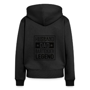 Barman Barman Barista Cadeau Père Papa Papa Papa - Sweat à capuche zippé Premium bio Femme - noir - Dos - Julia (174cm)