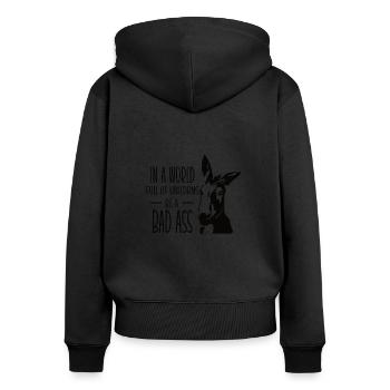Ferme d’ânes - Sweat à capuche zippé Premium bio Femme - noir - Dos - Julia (174cm)