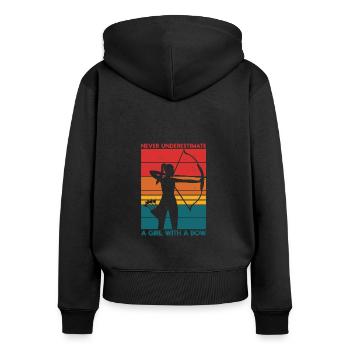 Never Underestimate A Girl With A Bow Archery - Women's Premium Organic Zip Hoodie - black - Back - Julia (174cm)
