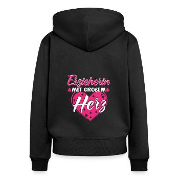 Kindergärtnerin Erzieherin mit großem Herz - Frauen Premium Bio Zip Hoodie - Schwarz - Hinten - Julia (174cm)