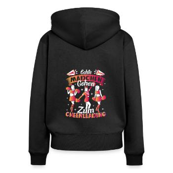 Cheerleading Echte Mädchen gehen zum Cheerleading - Frauen Premium Bio Zip Hoodie - Schwarz - Hinten - Julia (174cm)