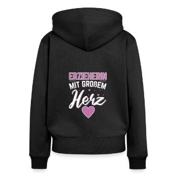 Kindergärtnerin Erzieherin mit großem Herz - Frauen Premium Bio Zip Hoodie - Schwarz - Hinten - Julia (174cm)