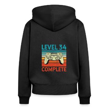 Level 34 Complete - Frauen Premium Bio Zip Hoodie - Schwarz - Hinten - Julia (174cm)