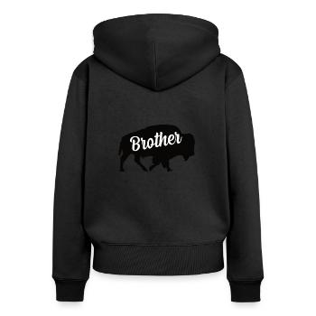 Bison Bruder Rind Büffel Zoo Vater Sohn Bauer - Frauen Premium Bio Zip Hoodie - Schwarz - Hinten - Julia (174cm)