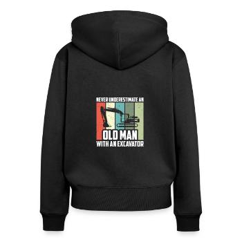 Never Underestimate Old Man Excavator, Bagger - Frauen Premium Bio Zip Hoodie - Schwarz - Hinten - Julia (174cm)