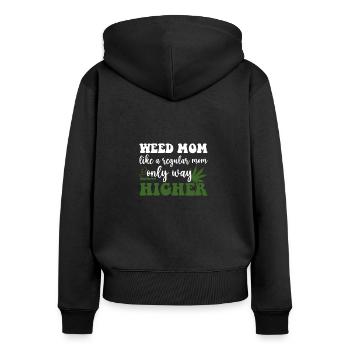 Comme une maman ordinaire Olny beaucoup plus haut, Weed Mama - Sweat à capuche zippé Premium bio Femme - noir - Dos - Julia (174cm)
