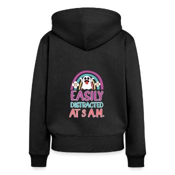 Easily Distracted At 3 AM, Geisterjäger - Frauen Premium Bio Zip Hoodie - Schwarz - Hinten - Julia (174cm)
