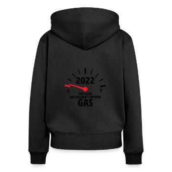 Prix du gaz Inflation Gouvernement Gaz froid Hiver Cher - Sweat à capuche zippé Premium bio Femme - noir - Dos - Julia (174cm)