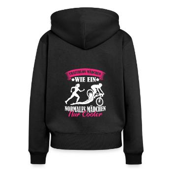 Triathlon Mädchen wie ein normales Mädchen - Frauen Premium Bio Zip Hoodie - Schwarz - Hinten - Julia (174cm)
