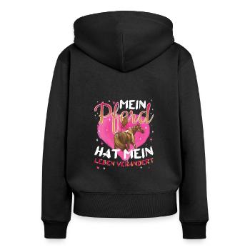 Reiten Reiterin Mein Pferd - Frauen Premium Bio Zip Hoodie - Schwarz - Hinten - Julia (174cm)