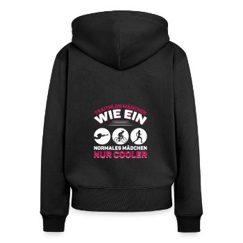 Triathlon Mädchen wie ein normales Mädchen - Frauen Premium Bio Zip Hoodie - Schwarz - Hinten - Julia (174cm)