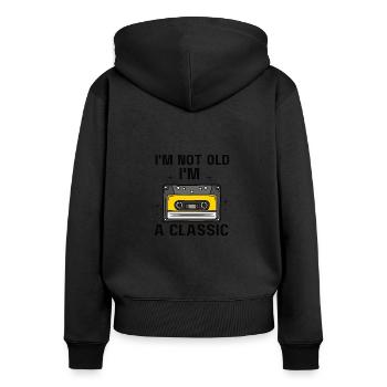 Kassette Klassiker Ich bin nicht alt Klassisch - Frauen Premium Bio Zip Hoodie - Schwarz - Hinten - Julia (174cm)
