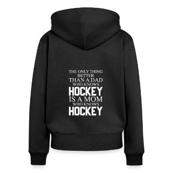 A Mom Who Knows Hockey, Eishockey Mama - Frauen Premium Bio Zip Hoodie - Schwarz - Hinten - Julia (174cm)