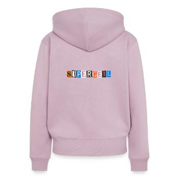 Supergeil super bonnes lettres d’un magazine - Sweat à capuche zippé Premium bio Femme - rose poudré - Dos - Julia (174cm)