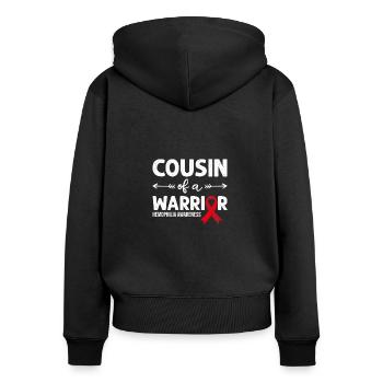 Cousin d’un guerrier, ruban rouge hémophilie - Sweat à capuche zippé Premium bio Femme - noir - Dos - Julia (174cm)