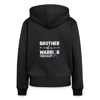 Frère d’un guerrier, ruban rouge et bleu HLHS - Sweat à capuche zippé Premium bio Femme - noir - Dos - Julia (174cm)