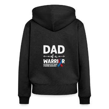 Papa d’un guerrier, Ruban rouge et bleu HLHS Sensibilisation - Sweat à capuche zippé Premium bio Femme - noir - Dos - Julia (174cm)