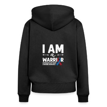 Je suis un guerrier, Ruban rouge et bleu HLHS Sensibilisation - Sweat à capuche zippé Premium bio Femme - noir - Dos - Julia (174cm)