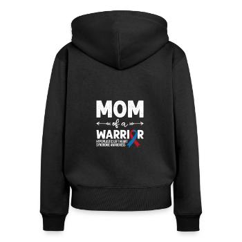 Maman d’un guerrier, Ruban rouge et bleu HLHS Sensibilisation - Sweat à capuche zippé Premium bio Femme - noir - Dos - Julia (174cm)