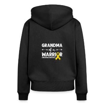 Grand-mère d’un guerrier, ruban jaune spina bifida - Sweat à capuche zippé Premium bio Femme - noir - Dos - Julia (174cm)