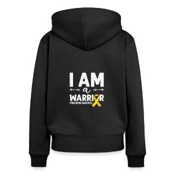 Je suis un guerrier, spina bifida à ruban jaune - Sweat à capuche zippé Premium bio Femme - noir - Dos - Julia (174cm)