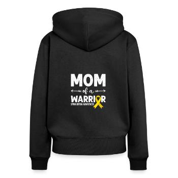 Maman D’un Guerrier, Ruban Jaune Spina Bifida - Sweat à capuche zippé Premium bio Femme - noir - Dos - Julia (174cm)