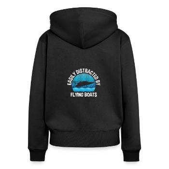 Facilement distrait par les bateaux volants Course de bateaux de dragster - Sweat à capuche zippé Premium bio Femme - noir - Dos - Julia (174cm)