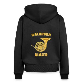 WALDHORN BLÄSER - Frauen Premium Bio Zip Hoodie - Schwarz - Hinten - Julia (174cm)