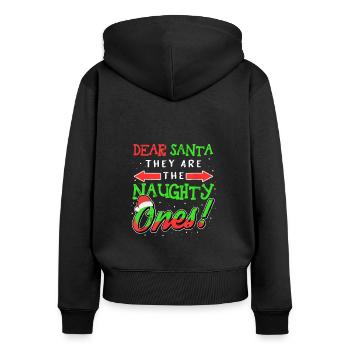 Cher Père Noël, vous êtes les vilains - Sweat à capuche zippé Premium bio Femme - noir - Dos - Julia (174cm)