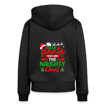 Cher Père Noël, vous êtes les vilains - Sweat à capuche zippé Premium bio Femme - noir - Dos - Julia (174cm)