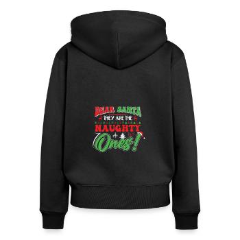 Cher Père Noël, vous êtes les vilains - Sweat à capuche zippé Premium bio Femme - noir - Dos - Julia (174cm)