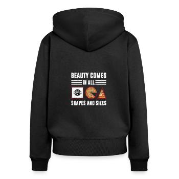 La beauté se présente sous toutes les formes et dans toutes les tailles Funny Pizza - Sweat à capuche zippé Premium bio Femme - noir - Dos - Julia (174cm)