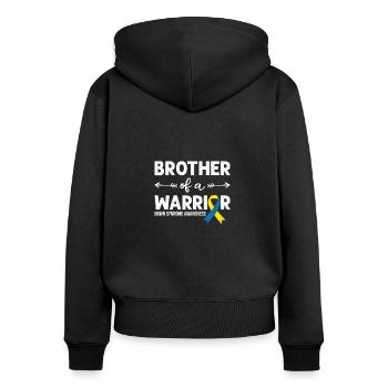 Brother Of A Warrior, Schleife Downsyndrom - Frauen Premium Bio Zip Hoodie - Schwarz - Hinten - Julia (174cm)