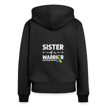 Sister Of A Warrior, Schleife Downsyndrom - Frauen Premium Bio Zip Hoodie - Schwarz - Hinten - Julia (174cm)