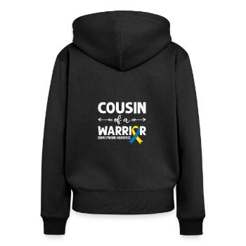 Cousin Of A Warrior, Schleife Downsyndrom - Frauen Premium Bio Zip Hoodie - Schwarz - Hinten - Julia (174cm)