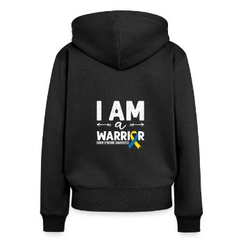 I Am A Warrior, Schleife Downsyndrom - Frauen Premium Bio Zip Hoodie - Schwarz - Hinten - Julia (174cm)