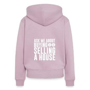 Posez-moi des questions sur l’achat ou la vente d’une maison - Sweat à capuche zippé Premium bio Femme - rose poudré - Dos - Julia (174cm)