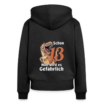 GEBURTSTAG Schon 13 - Frauen Premium Bio Zip Hoodie - Schwarz - Hinten - Julia (174cm)