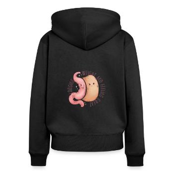 Gastrectomie à la manche Gastrectomie à la manche - Sweat à capuche zippé Premium bio Femme - noir - Dos - Julia (174cm)