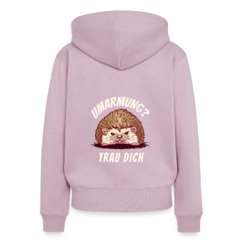 Umarmung? Trau Dich Igel - Frauen Premium Bio Zip Hoodie - Altrosa - Hinten - Julia (174cm)